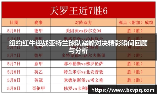 纽约红牛迎战亚特兰球队巅峰对决精彩瞬间回顾与分析