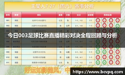 今日003足球比赛直播精彩对决全程回顾与分析